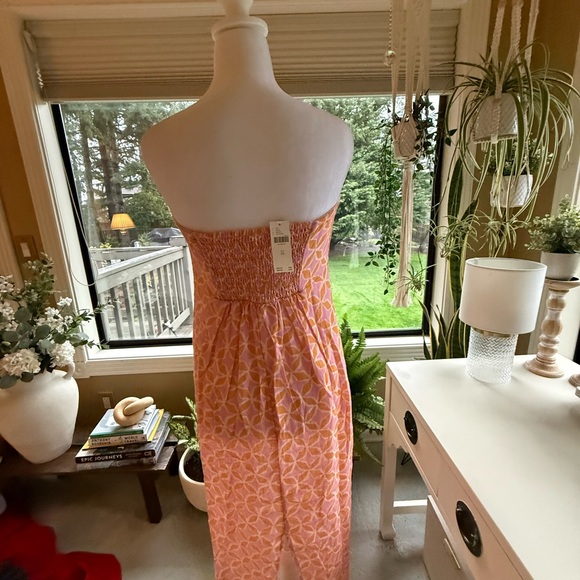 Anthropologie Pink and Yellow Geometric Strapless Maxi Dress - Picture 3 of 4